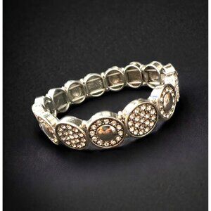 Very Fancy Silver Stretchy Bracelet w Faux Diamond Accents